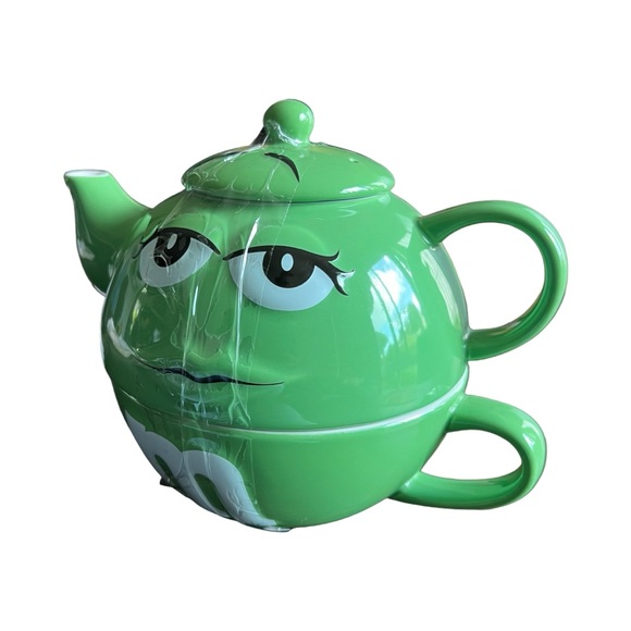 M&M's All In One Teapot w/ Mug & Lid Green Ceramic World Gifts Stackable - Picture 12 of 14